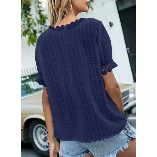 imageAstylish Womens 2023 Lace V Neck Tunic Tank Tops Casual Sleeveless Shirt BlouseU Blue