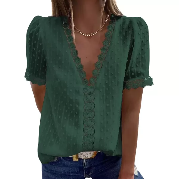 imageAstylish Womens 2023 Lace V Neck Tunic Tank Tops Casual Sleeveless Shirt BlouseU Green