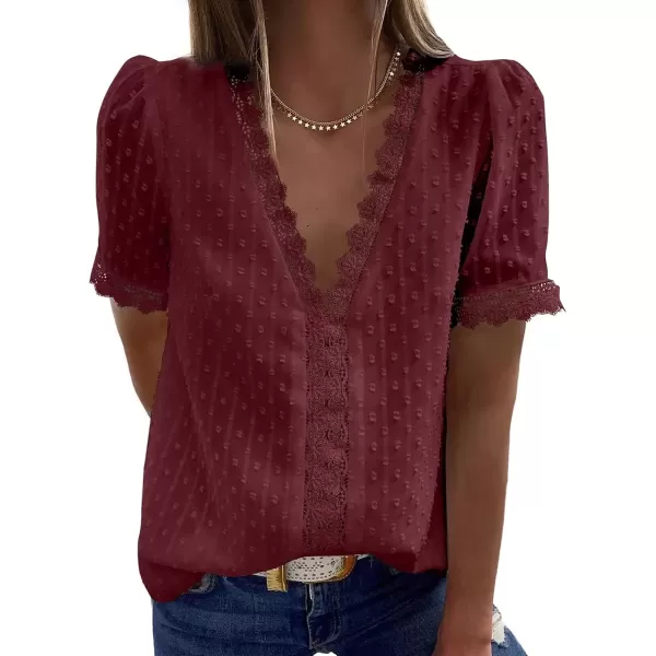 imageAstylish Womens 2023 Lace V Neck Tunic Tank Tops Casual Sleeveless Shirt BlouseU Red