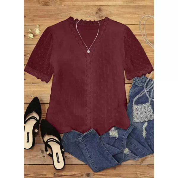 imageAstylish Womens 2023 Lace V Neck Tunic Tank Tops Casual Sleeveless Shirt BlouseU Red