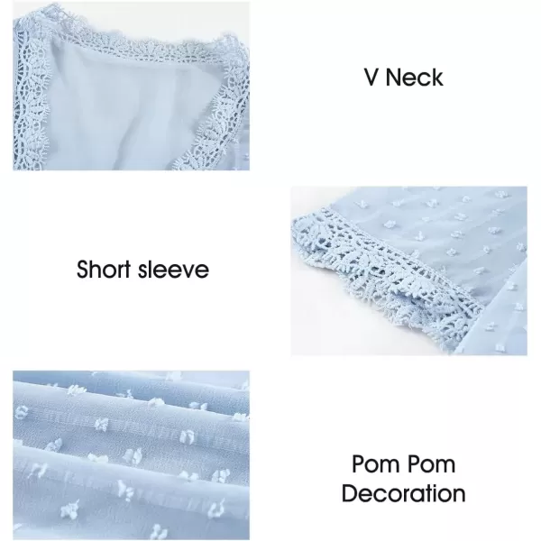 imageAstylish Womens 2023 Lace V Neck Tunic Tank Tops Casual Sleeveless Shirt BlouseU Sky Blue