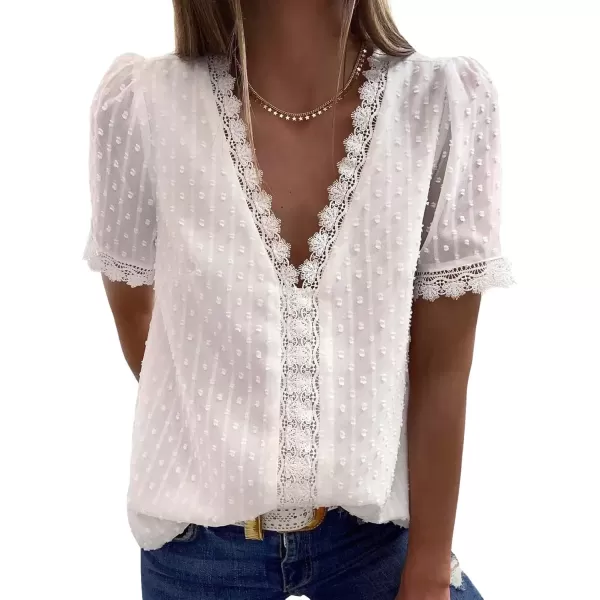 imageAstylish Womens 2023 Lace V Neck Tunic Tank Tops Casual Sleeveless Shirt BlouseU White