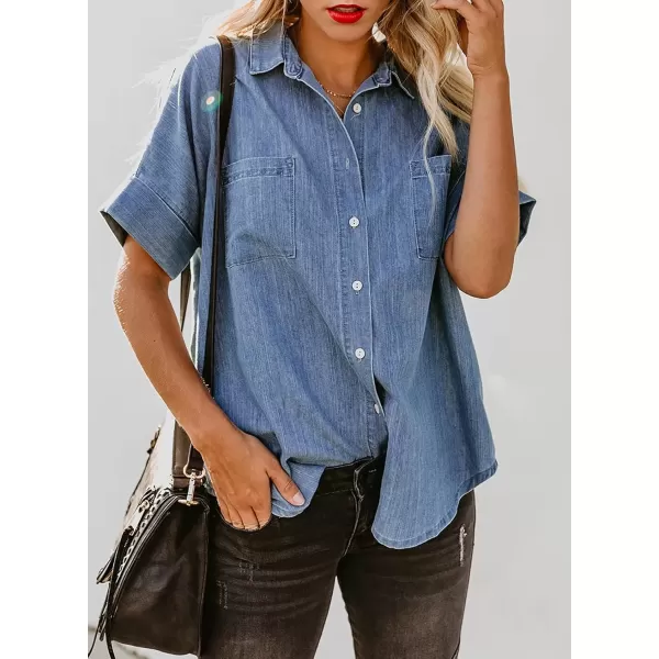 imageAstylish Womens Button Down Shirts V Neck Loose Casual ShirtA Sky Blue