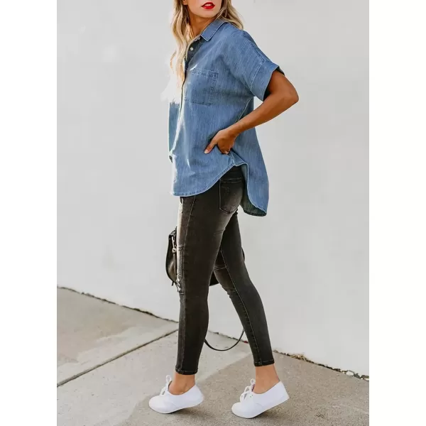 imageAstylish Womens Button Down Shirts V Neck Loose Casual ShirtA Sky Blue