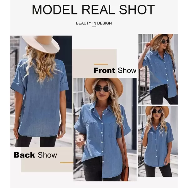 imageAstylish Womens Button Down Shirts V Neck Loose Casual ShirtA Sky Blue