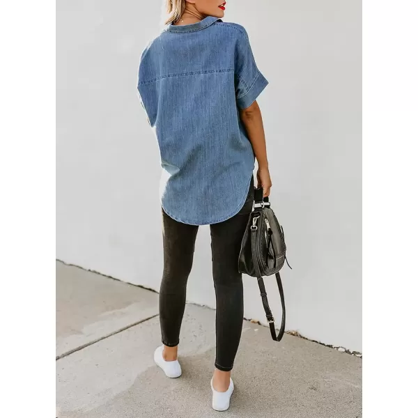 imageAstylish Womens Button Down Shirts V Neck Loose Casual ShirtA Sky Blue