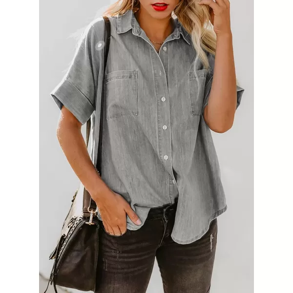 imageAstylish Womens Button Down Shirts V Neck Loose Casual ShirtBlack