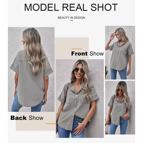 imageAstylish Womens Button Down Shirts V Neck Loose Casual ShirtBlack