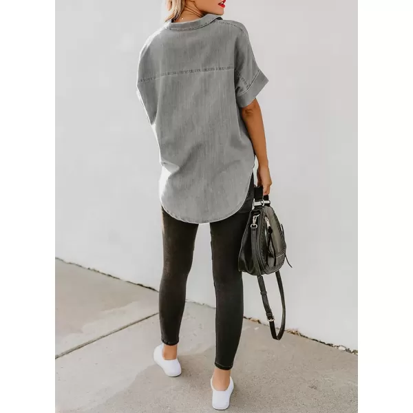 imageAstylish Womens Button Down Shirts V Neck Loose Casual ShirtBlack
