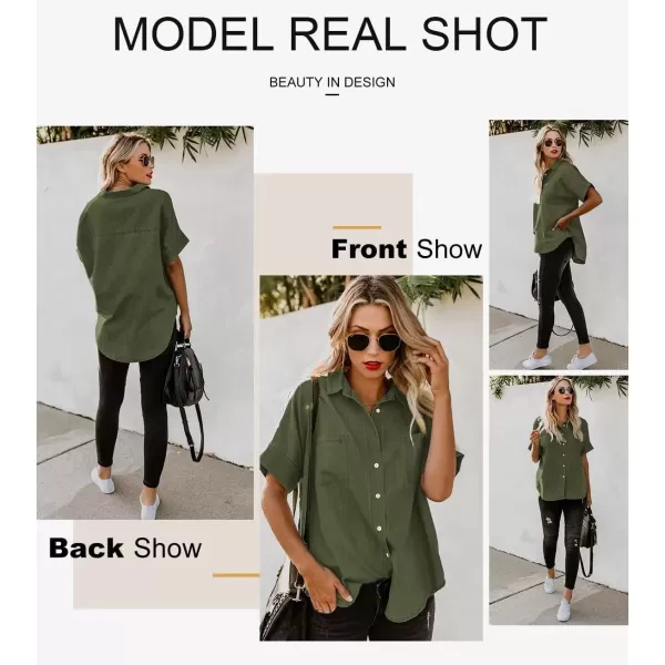 imageAstylish Womens Button Down Shirts V Neck Loose Casual ShirtGreen
