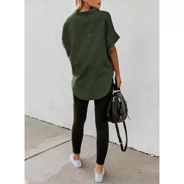 imageAstylish Womens Button Down Shirts V Neck Loose Casual ShirtGreen