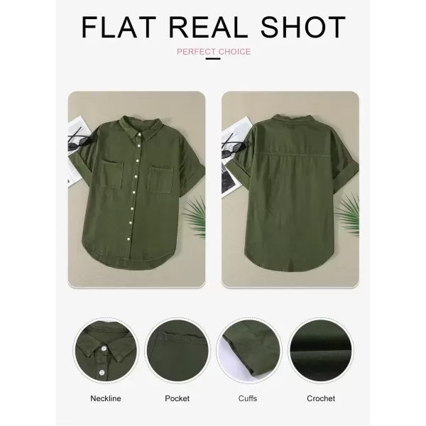 imageAstylish Womens Button Down Shirts V Neck Loose Casual ShirtGreen