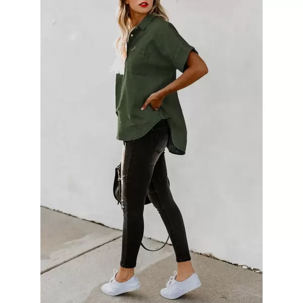 imageAstylish Womens Button Down Shirts V Neck Loose Casual ShirtGreen