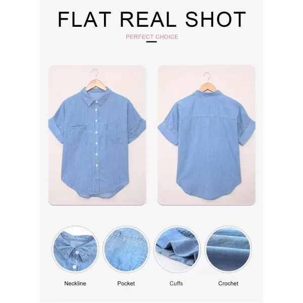 imageAstylish Womens Button Down Shirts V Neck Loose Casual ShirtLight Blue