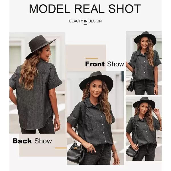 imageAstylish Womens Button Down Shirts V Neck Loose Casual ShirtN Deep Black