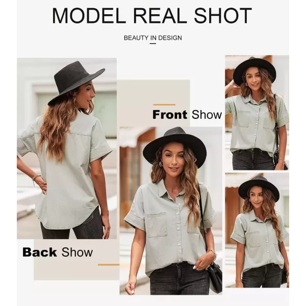 imageAstylish Womens Button Down Shirts V Neck Loose Casual ShirtN Khaki
