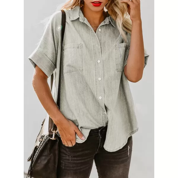 imageAstylish Womens Button Down Shirts V Neck Loose Casual ShirtN Khaki