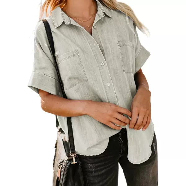 imageAstylish Womens Button Down Shirts V Neck Loose Casual ShirtN Khaki