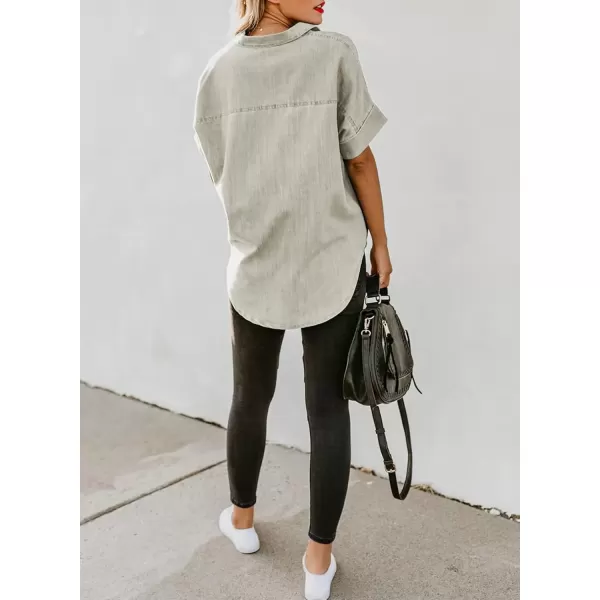 imageAstylish Womens Button Down Shirts V Neck Loose Casual ShirtN Khaki
