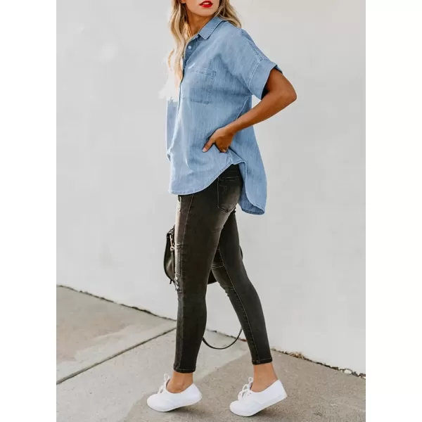 imageAstylish Womens Button Down Shirts V Neck Loose Casual ShirtN Light Sky Blue
