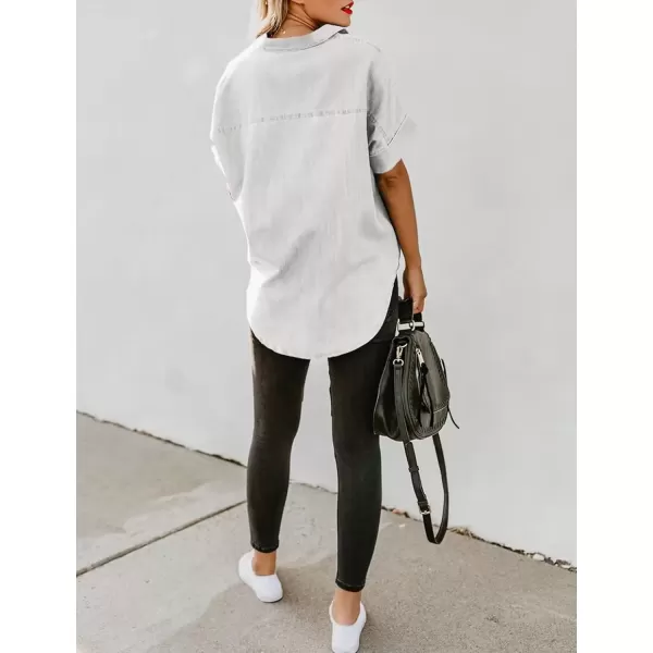 imageAstylish Womens Button Down Shirts V Neck Loose Casual ShirtN White