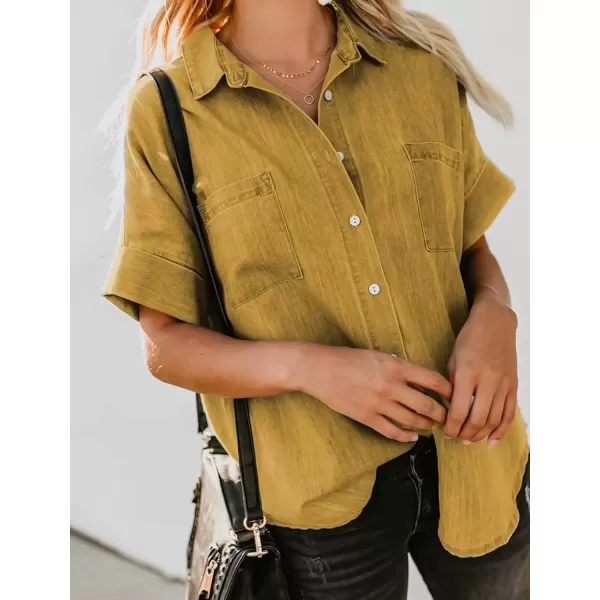 imageAstylish Womens Button Down Shirts V Neck Loose Casual ShirtN Yellow