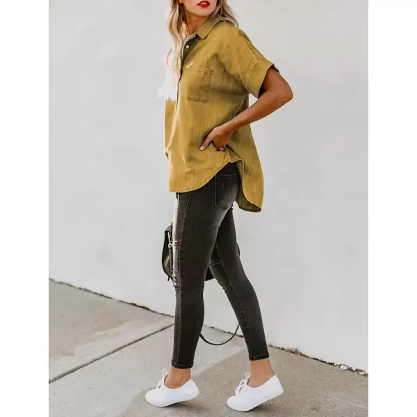 imageAstylish Womens Button Down Shirts V Neck Loose Casual ShirtN Yellow