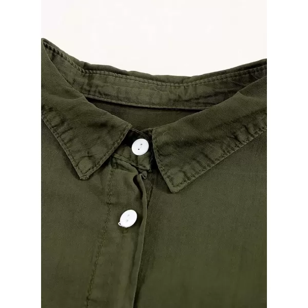 imageAstylish Womens Button Down Shirts V Neck Loose Casual ShirtT Green