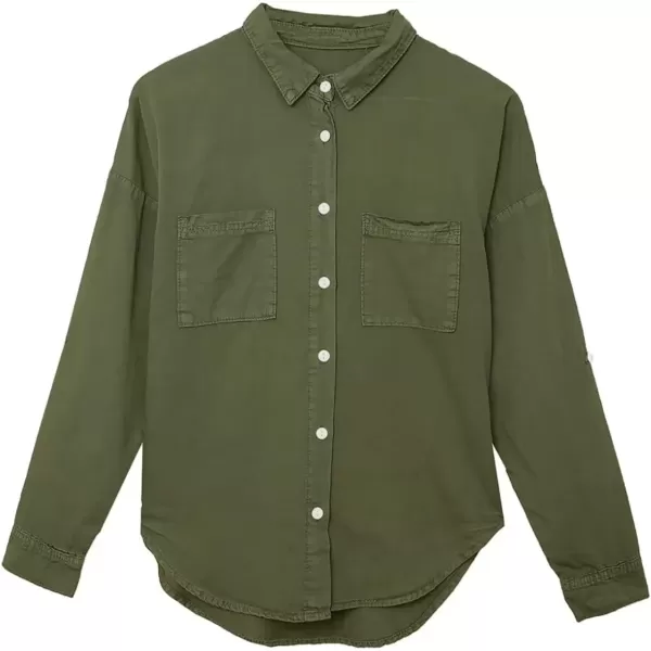 imageAstylish Womens Button Down Shirts V Neck Loose Casual ShirtT Green