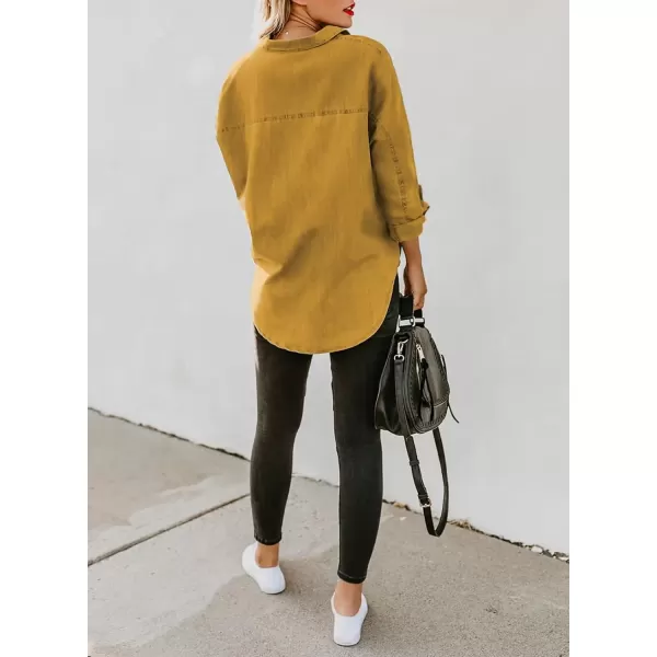 imageAstylish Womens Button Down Shirts V Neck Loose Casual ShirtT Yellow