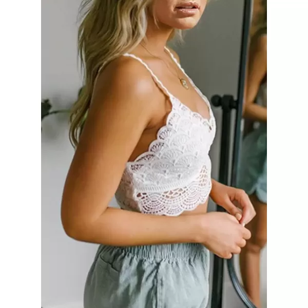 imageAstylish Womens Comfort V Neck Breathable Floral Lace Bralette Ladies Elastic Straps Wirefree Full Coverage Bra White Large