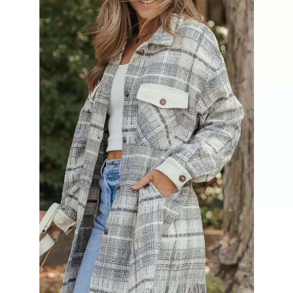imageAstylish Womens Flannel Plaid Shacket Long Sleeve Oversized Button Down Shirt Jacket CoatGray