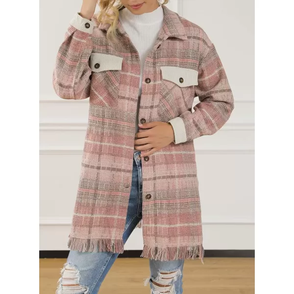 imageAstylish Womens Flannel Plaid Shacket Long Sleeve Oversized Button Down Shirt Jacket CoatPink