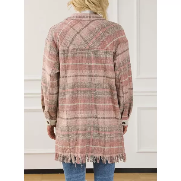 imageAstylish Womens Flannel Plaid Shacket Long Sleeve Oversized Button Down Shirt Jacket CoatPink