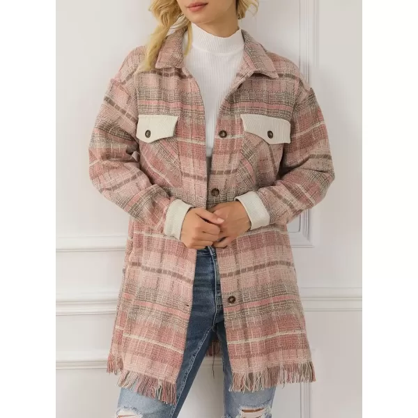 imageAstylish Womens Flannel Plaid Shacket Long Sleeve Oversized Button Down Shirt Jacket CoatPink