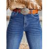 imageAstylish Womens High Waisted Jeans Stretchy Flared Straight Leg Loose Trendy Raw Hem Denim PantsBlue