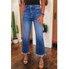 imageAstylish Womens High Waisted Jeans Stretchy Flared Straight Leg Loose Trendy Raw Hem Denim PantsBlue