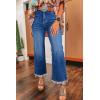 imageAstylish Womens High Waisted Jeans Stretchy Flared Straight Leg Loose Trendy Raw Hem Denim PantsBlue