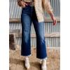 imageAstylish Womens High Waisted Jeans Stretchy Flared Straight Leg Loose Trendy Raw Hem Denim PantsBluing