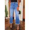 imageAstylish Womens High Waisted Jeans Stretchy Flared Straight Leg Loose Trendy Raw Hem Denim PantsDusk Blue