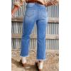 imageAstylish Womens High Waisted Jeans Stretchy Flared Straight Leg Loose Trendy Raw Hem Denim PantsDusk Blue