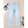 imageAstylish Womens High Waisted Jeans Stretchy Flared Straight Leg Loose Trendy Raw Hem Denim PantsLight Blue