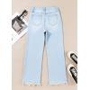 imageAstylish Womens High Waisted Jeans Stretchy Flared Straight Leg Loose Trendy Raw Hem Denim PantsLight Blue