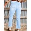 imageAstylish Womens High Waisted Jeans Stretchy Flared Straight Leg Loose Trendy Raw Hem Denim PantsLight Blue
