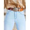 imageAstylish Womens High Waisted Jeans Stretchy Flared Straight Leg Loose Trendy Raw Hem Denim PantsLight Blue