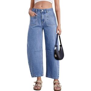 imageAstylish Womens Baggy Boyfriend Jeans Wide Leg High Waisted Barrel Vintage Trendy Denim Ankle PantsAshleigh Blue