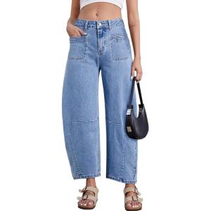 imageAstylish Womens Baggy Boyfriend Jeans Wide Leg High Waisted Barrel Vintage Trendy Denim Ankle PantsDusk Blue