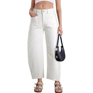 imageAstylish Womens Baggy Boyfriend Jeans Wide Leg High Waisted Barrel Vintage Trendy Denim Ankle PantsWhite