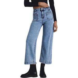 imageAstylish Womens Jeans Wide Leg High Waisted Stretchy Straight Leg Jeans Trendy Ankle Denim Pants with Patch PocketBlue