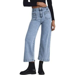 imageAstylish Womens Jeans Wide Leg High Waisted Stretchy Straight Leg Jeans Trendy Ankle Denim Pants with Patch PocketLight Blue